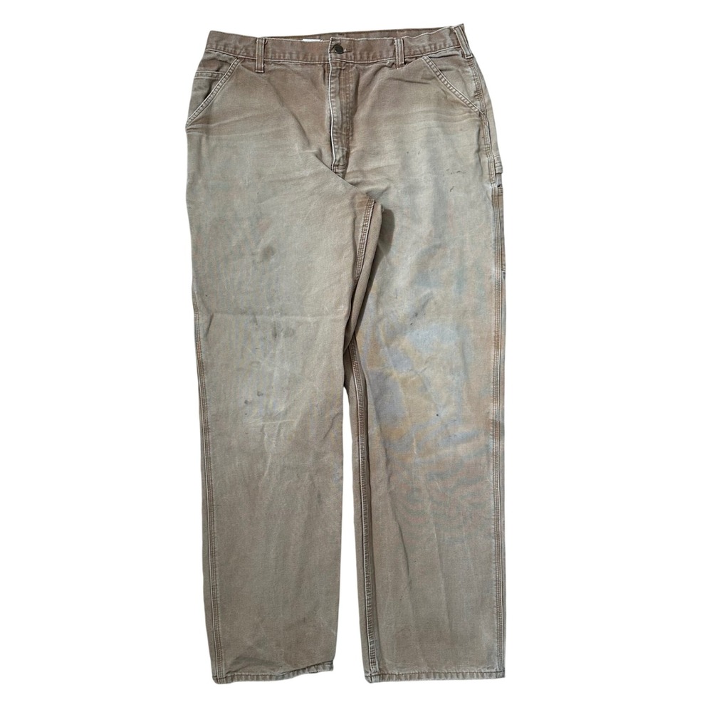 Carhartt B11BRN Brown Duck Canvas Carpenter Pants Mens 38x36 Distressed Workwear